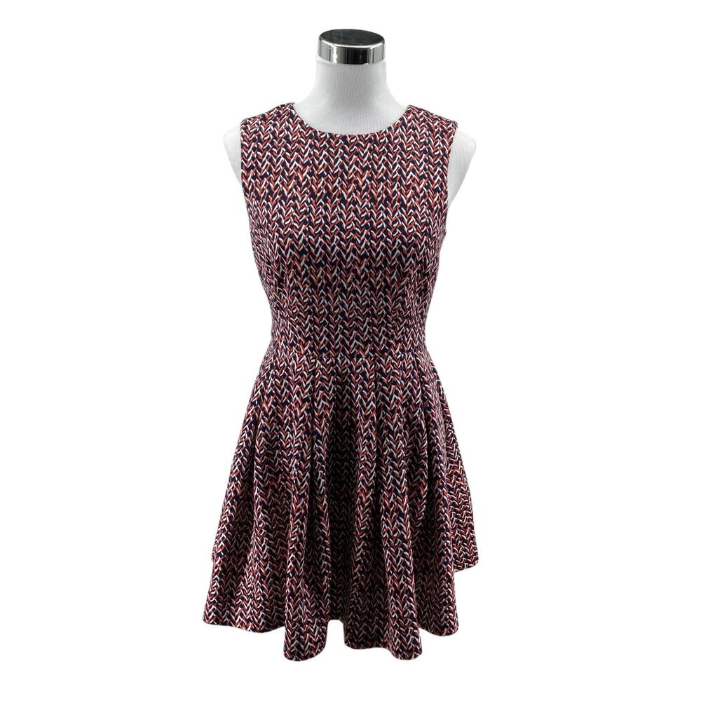Eva Longoria A Line Dress Womens Multi Patterned Stretch Sleeveless Back Zip